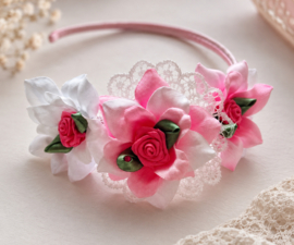 Diadeem met  roosjes met afneembare bloemblaadjes