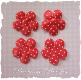 (BLs-022) 4 polka dot bloemetjes - satijn - rood - 35mm