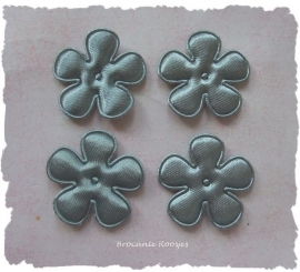 (BLE-029a) 4 satijnen bloemetjes - grijs - 25mm