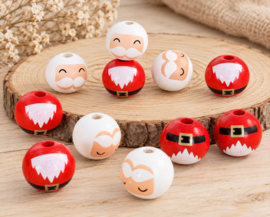 (HO-021) Set van 2 houten kralen - Kerstman - 18mm