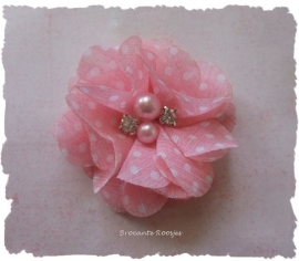(BLzc-038) Chique bloem - pareltjes & strass - stipje - zacht licht roze - 5cm