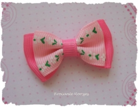 (Sd-011) Strik - grosgrain - roze/fuchsia - bloemetjes - 45mm