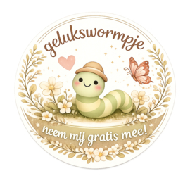 Sticker - gelukswormpje met vlindertje - 4cm