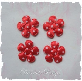 (BLs-003) 4 polka dot bloemetjes - satijn - rood - 2cm