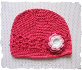(BLh-078) Gehaakte bloem - 4 kleuren - wit/l.roze/roze/fuchsia - 55mm