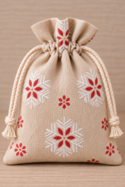 Jute zakje Kerst - sneeuwster - 10x14cm