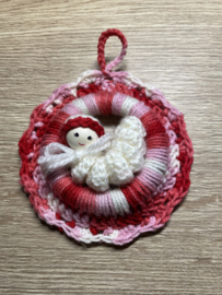 Gelukswormpje met krans - roze-rood-wit