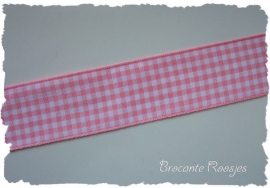 (RU-030) Ruitjesband - licht roze - 25mm