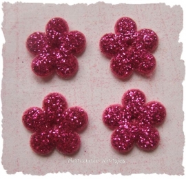 (BLGL-004) 4 glitter bloemetjes - fuchsia - 13mm