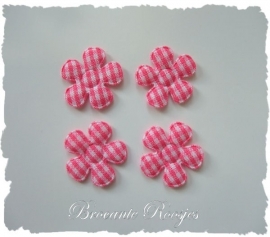 (BLr-001b) 4 geruite bloemetjes - fuchsia - 22mm