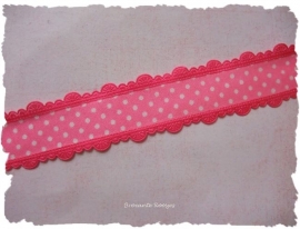 (STs-003) Stippen band met schulprandje - roze/fuchsia - 25mm