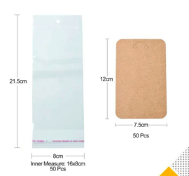 Display kaartje voor sleutelhangers - kraft - 7.5x12cm met zakje