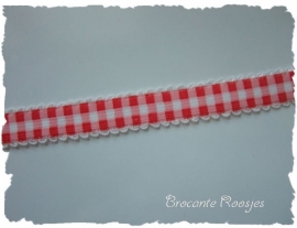 (EB-pr-005) Elastisch ruitjesband met kantje - rood - 12mm