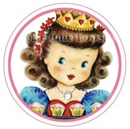 (FB-023) Flatback button - vintage meisje - kroontje
