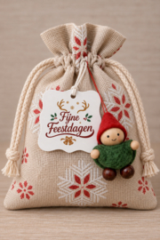 Jute zakje Kerst - sneeuwster - 10x14cm