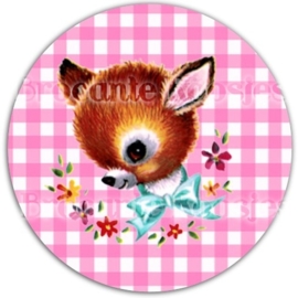 (FB-001) Flatback button - hertje - ruitje - roze