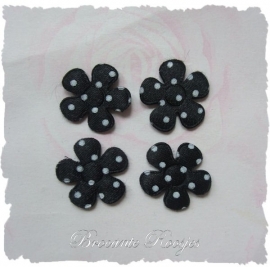 (BLs-009) 4 polka dot bloemetjes  - satijn - zwart - 2cm