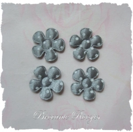 (BLs-008) 4 polka dot bloemetjes  - satijn - grijs - 2cm