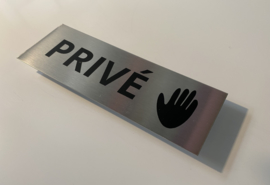 RVS deurplaatje, opschrift "PRIVE" + pictogram 15x5 cm