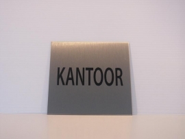 RVS deurplaatje, tekst KANTOOR 9 x 9 cm
