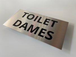 RVS deurplaatje, opschrift "TOILET DAMES" 18x9cm