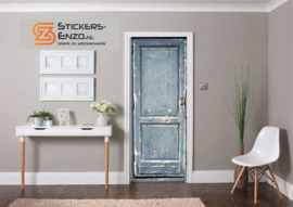 Deursticker houten blauwe deur