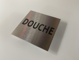 RVS deurplaatje, opschrift DOUCHE 9 x 9 cm