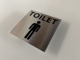 RVS deurplaatje, tekst + pictogram HEREN TOILET 9 x 9 cm