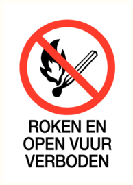 Sticker ROKEN EN OPEN VUUR VERBODEN 'RECHTHOEK' 14x20 cm- art.nr.0120S