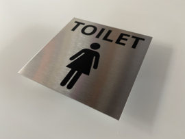 RVS deurplaatje, tekst + pictogram DAMES TOILET 9 x 9 cm