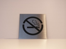 RVS deurplaatje, pictogram Roken verboden 9 x 9 cm