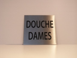 RVS deurplaatje, tekst DOUCHE DAMES, 9 x 9 cm