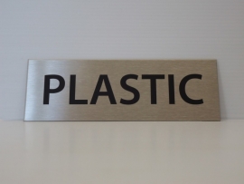 RVS deurplaatje, opschrift "PLASTIC" 15x5 cm