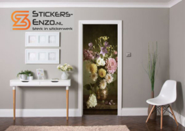 Deursticker bloemen in koperpot