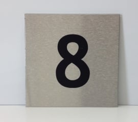 RVS deurplaatje, met nummer 8 - formaat 9 x 9 cm