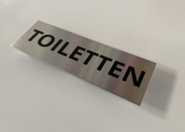 RVS deurplaatje, opschrift "TOILETTEN" 15x5 cm