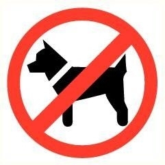 Sticker Honden verboden pictogram Ø 9 cm SPIEGELBEELD -Art.nr.0141SP