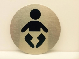 RVS deurplaatje, pictogram VERZORGINGSRUIMTE, Ø 9 cm
