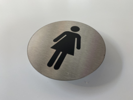 RVS deurplaatje, pictogram DAMES, Ø 9 cm