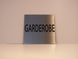 RVS deurplaatje, tekst Garderobe 9 x 9 cm