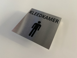 RVS deurplaatje, tekst + pictogram KLEEDKAMER HEREN 9 x 9 cm