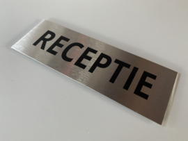 RVS deurplaatje, opschrift "RECEPTIE" 15x5 cm