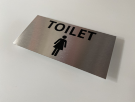 RVS deurplaatje, opschrift "TOILET + PICTOGRAM DAMES" 18x9cm