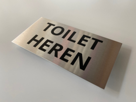 RVS deurplaatje, opschrift "TOILET HEREN" 18x9cm