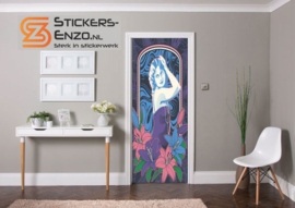 Deursticker Art Nouveau flowers