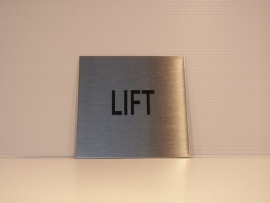 RVS deurplaatje, tekst LIFT 9 x 9 cm