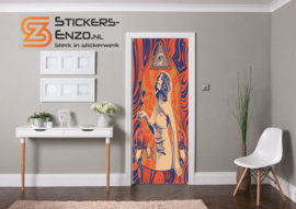 Deursticker Art Nouveau oranje oog