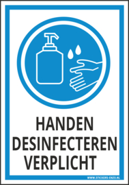 Pictogramsticker ( Ook als bordje! ) HANDEN DESINFECTEREN VERPLICHT 14X20 CM - ART.NR.0093