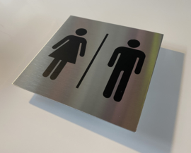 RVS deurplaatje, pictogram Heren + dames toiletten 9 x 9 cm