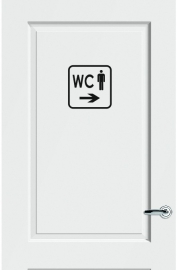 WC deursticker KADER + TEKST WC + PICTO HEREN + PIJL RECHTS - Art.nr. PSK014